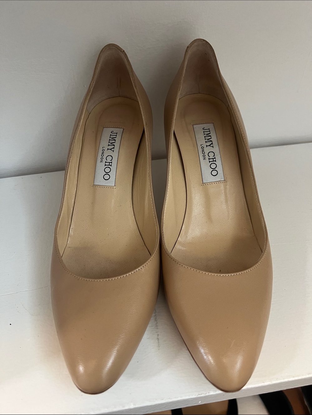 Jimmy Choo Beige Pointed-Toe Leather Pumps